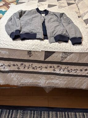 GAP Light Gray Bomber Jacket with Navy Trim